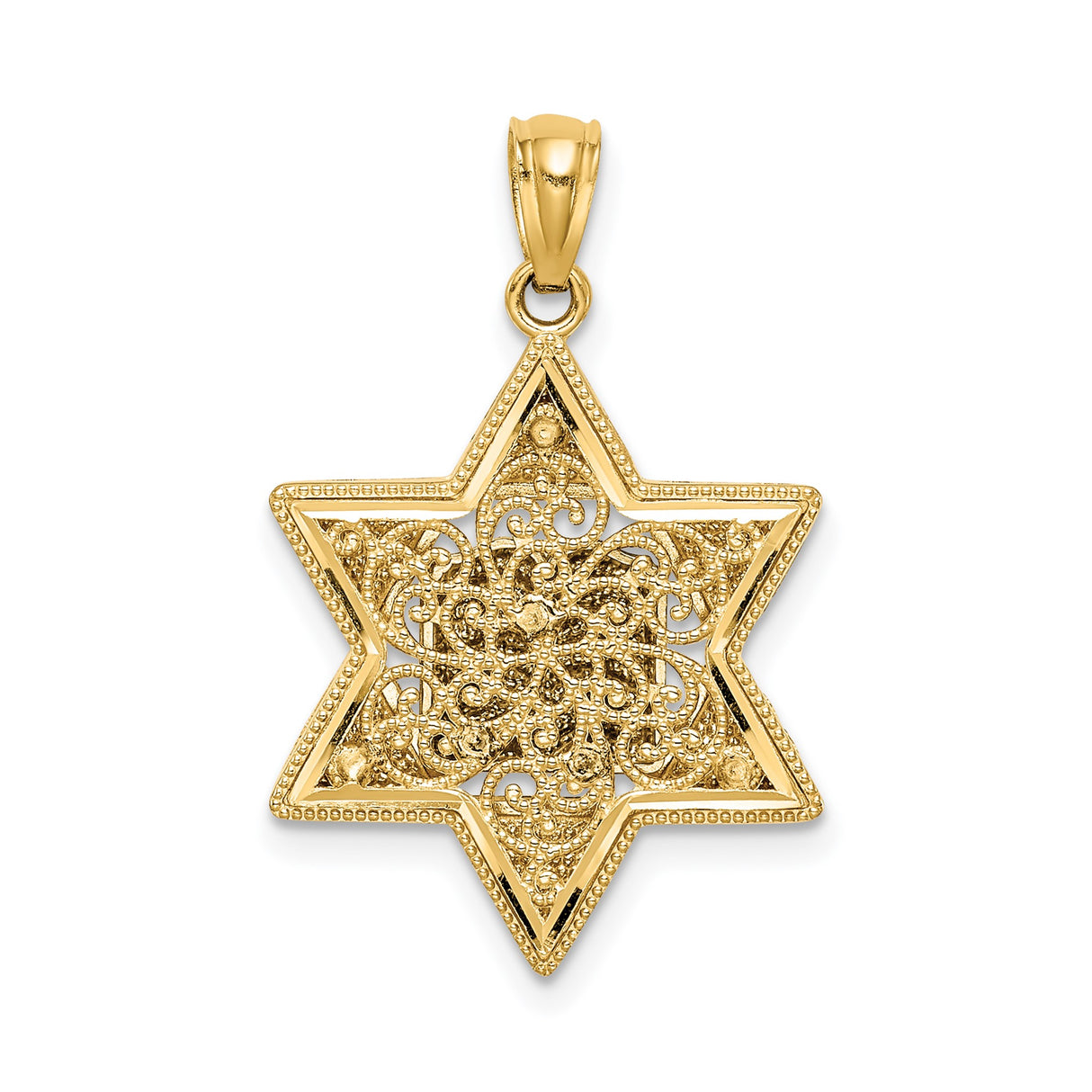 14k Two-Tone Gold Star of David Pendant with Open Torah Book and Small Stars