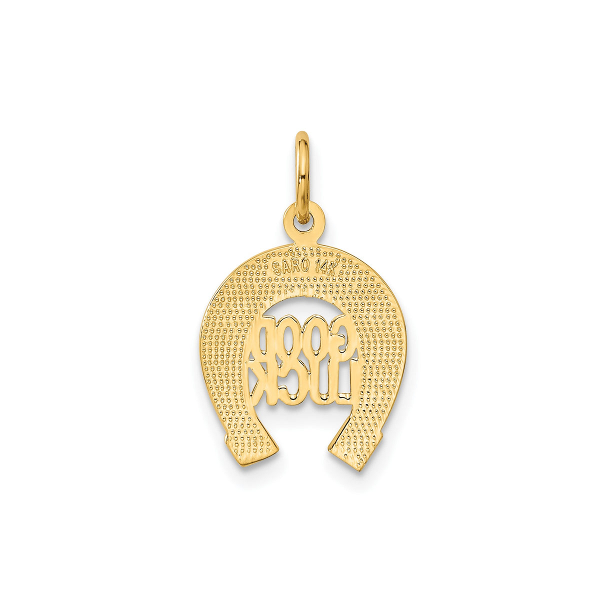 14k Yellow Gold Horseshoe Pendant with Good Luck Inscription, Unisex Talisman Charm