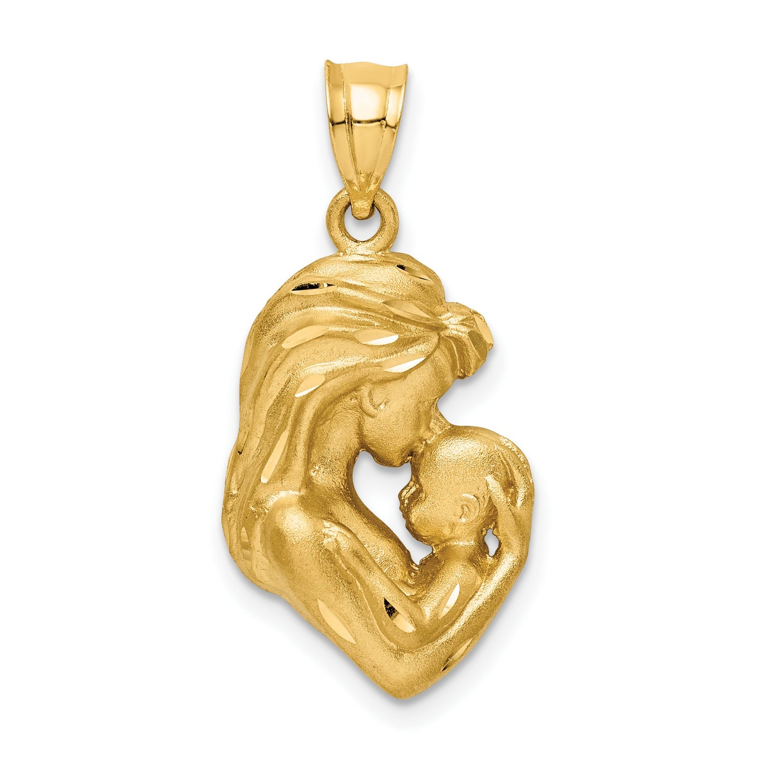 14k Yellow Gold Pendant Featuring Mother Holding , Symbol of Maternal Love