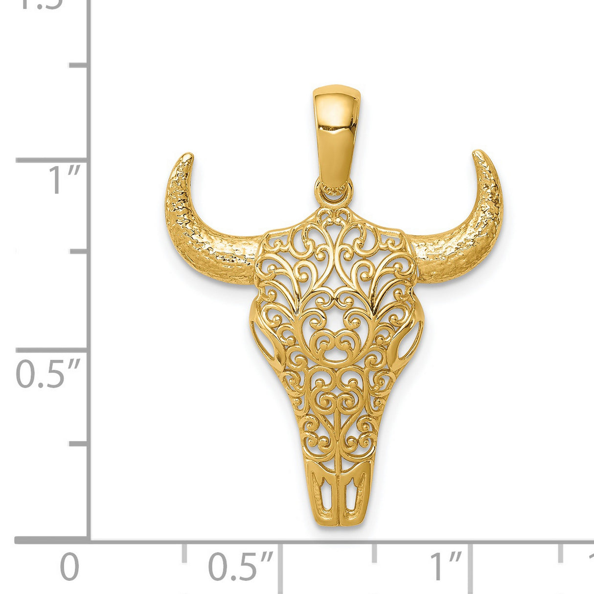 14k Yellow Gold Steer Skull Pendant with Filigree Design, Western Cowboy Style Jewelry