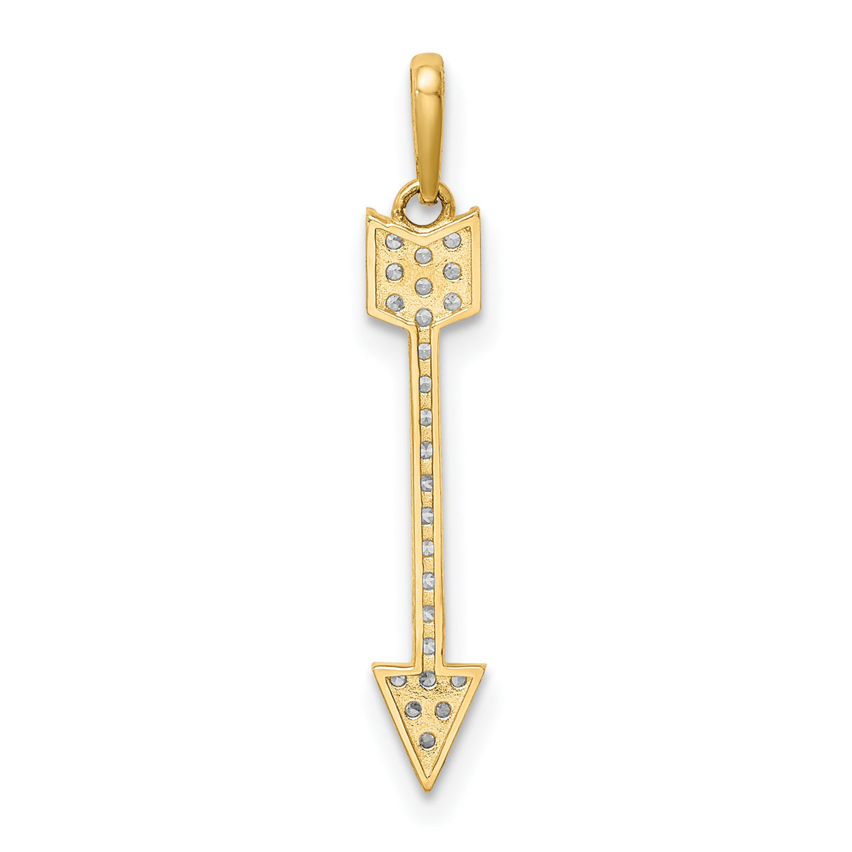 14k Yellow Gold Arrow Pendant with Cubic Zirconia, Minimalist Symbolic Charm for Women