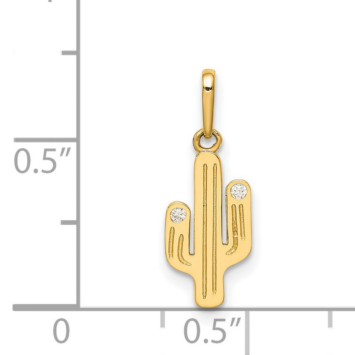 14k Yellow Gold Cactus Pendant with Cubic Zirconia, Desert Theme Jewelry for Women