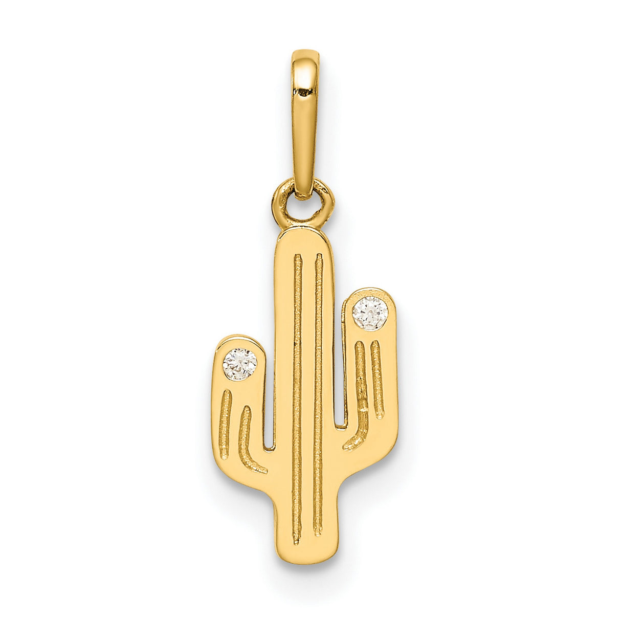 14k Yellow Gold Cactus Pendant with Cubic Zirconia, Desert Theme Jewelry for Women
