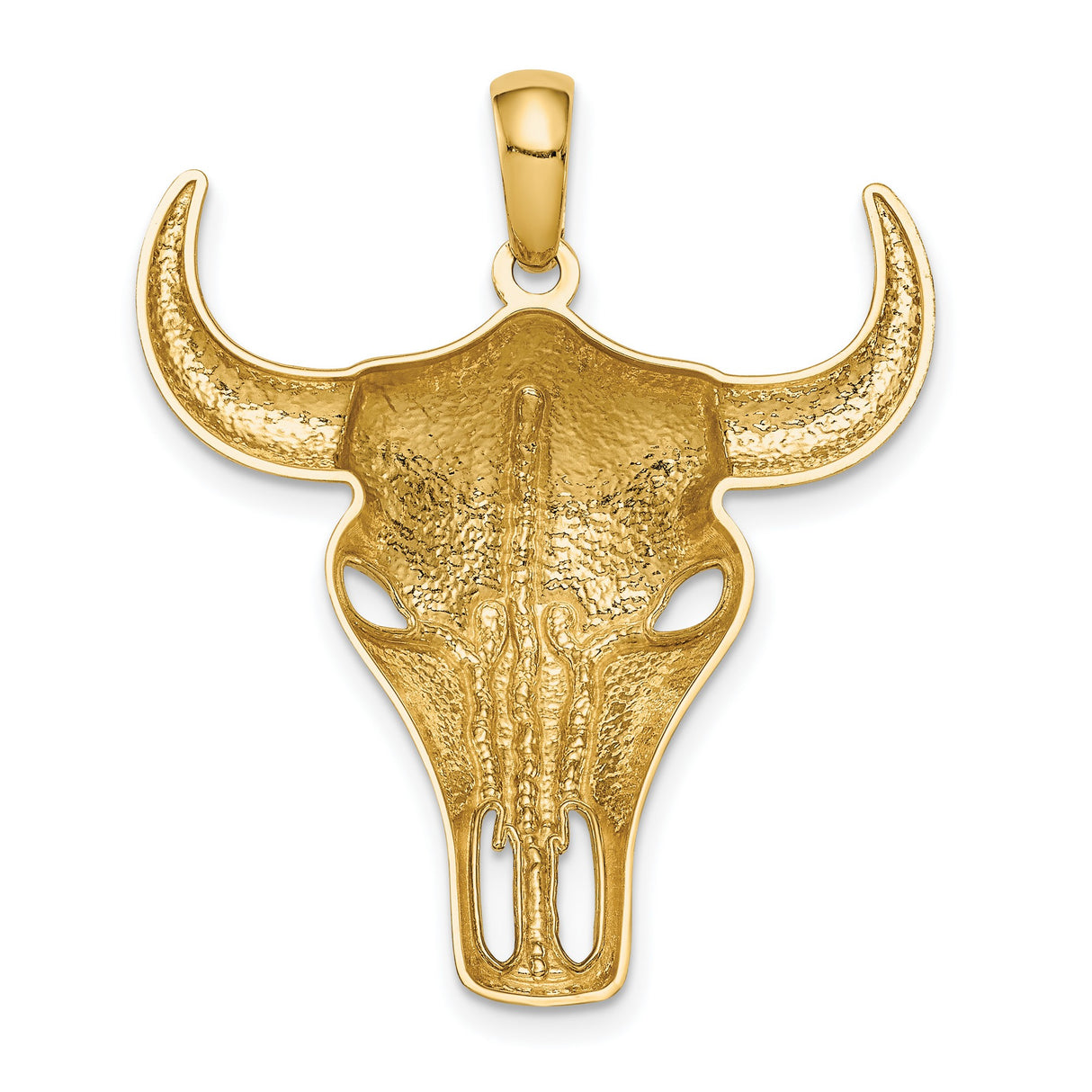 14k Yellow Gold Bull Skull Pendant, Western Cowboy Steer Charm, Rustic Southwestern Style