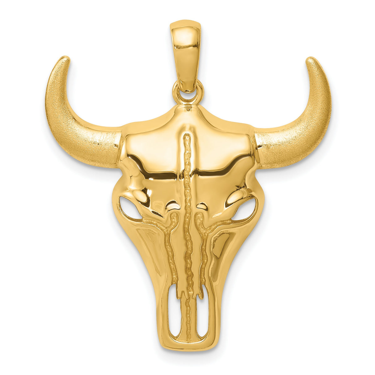 14k Yellow Gold Bull Skull Pendant, Western Cowboy Steer Charm, Rustic Southwestern Style