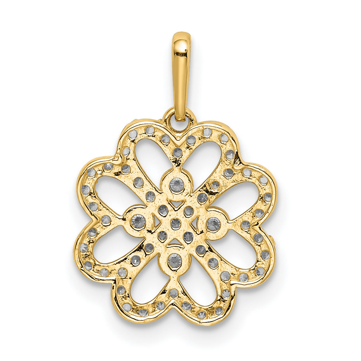 14k Yellow Gold Clover Pendant with Cubic Zirconia, Heart Petal Floral Design