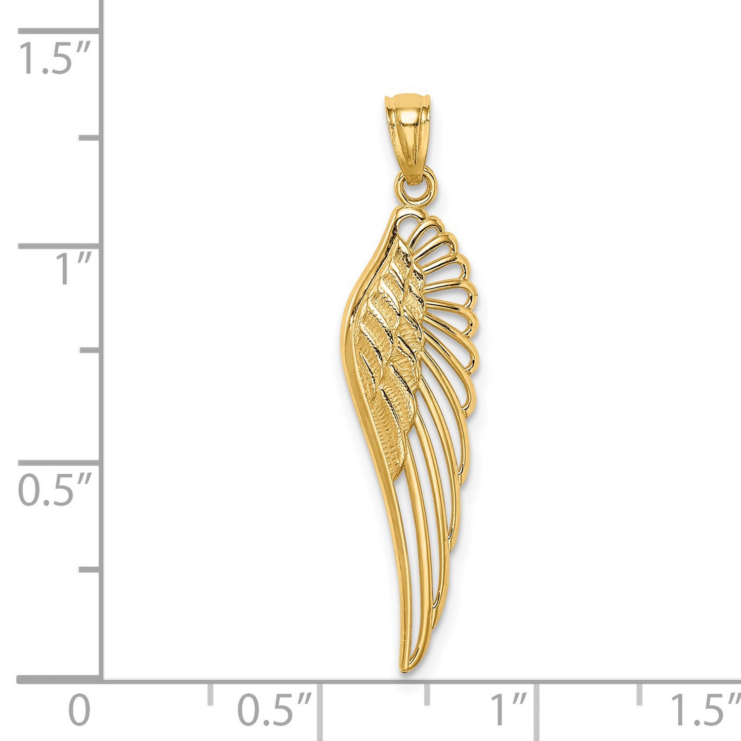 14k Yellow Gold Angel Wing Pendant with Openwork Feather Design, Christian Memorial Charm