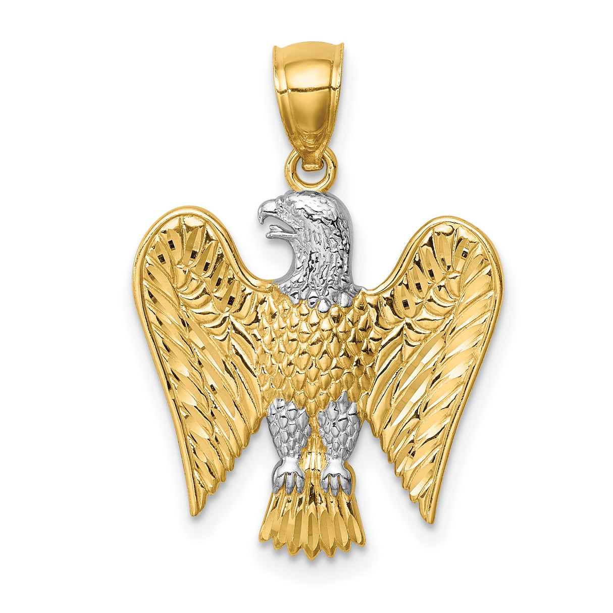 14k Yellow Gold Two-Tone Eagle Pendant, Symbol of Strength and Freedom for Men