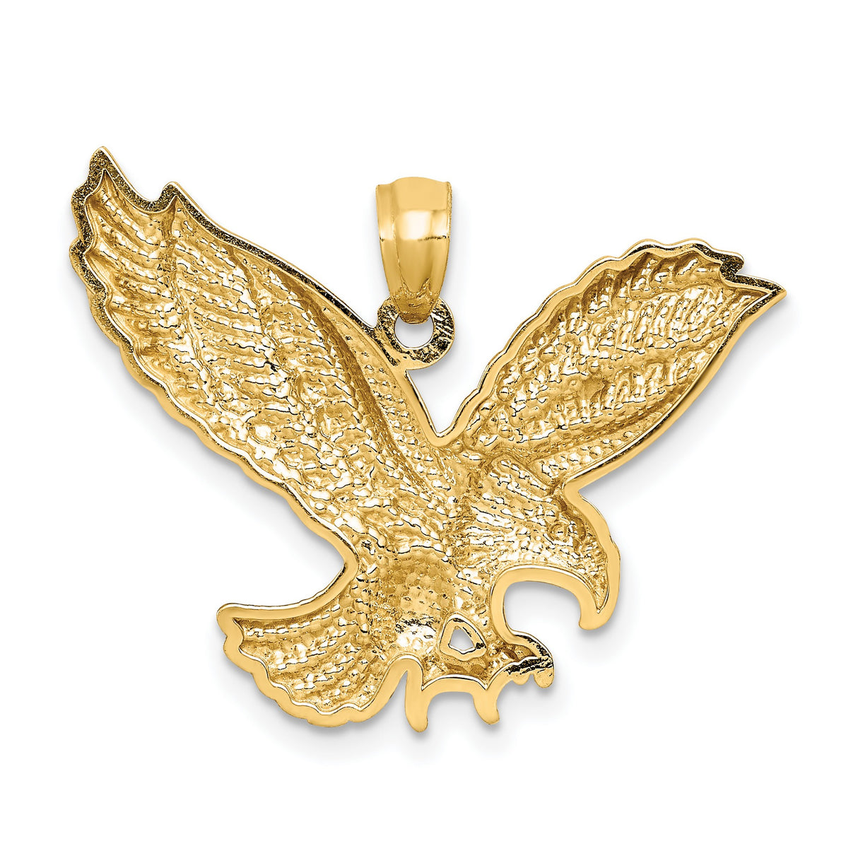 14k Yellow Gold Eagle Pendant with Outstretched Wings, High Polish Finish, Patriotic Biker Jewelry for Men