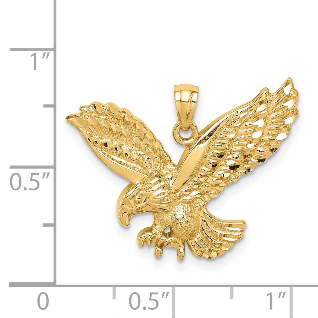 14k Yellow Gold Eagle Pendant with Outstretched Wings, High Polish Finish, Patriotic Biker Jewelry for Men