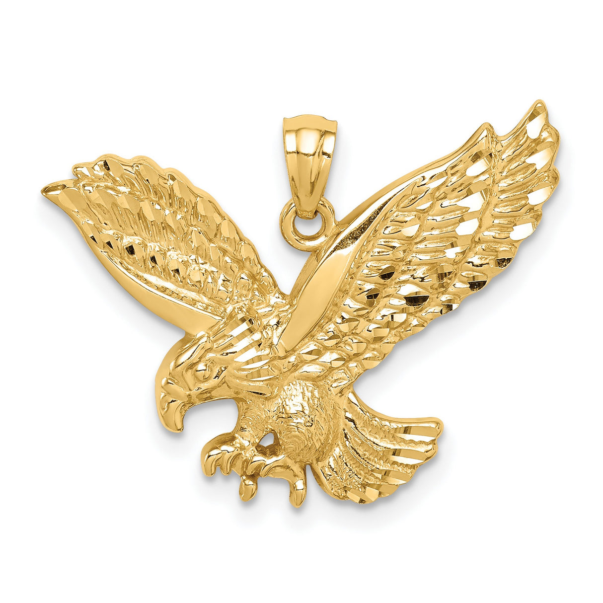 14k Yellow Gold Eagle Pendant with Outstretched Wings, High Polish Finish, Patriotic Biker Jewelry for Men
