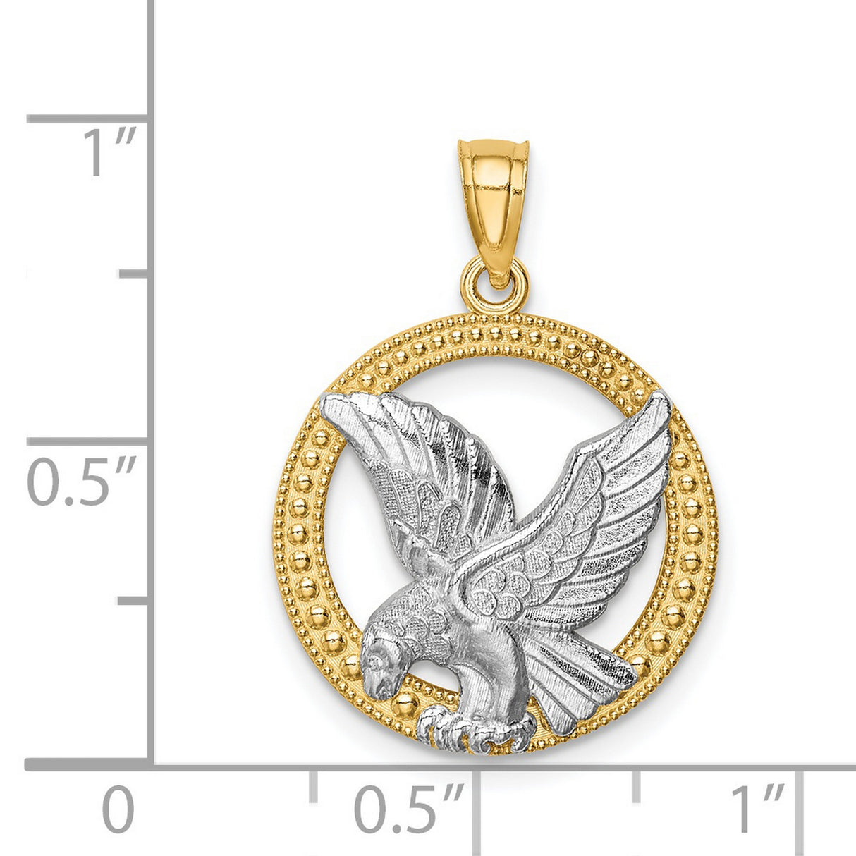 14k Two-Tone Gold Eagle Pendant with Rhodium Finish, Patriotic Bald Eagle Design