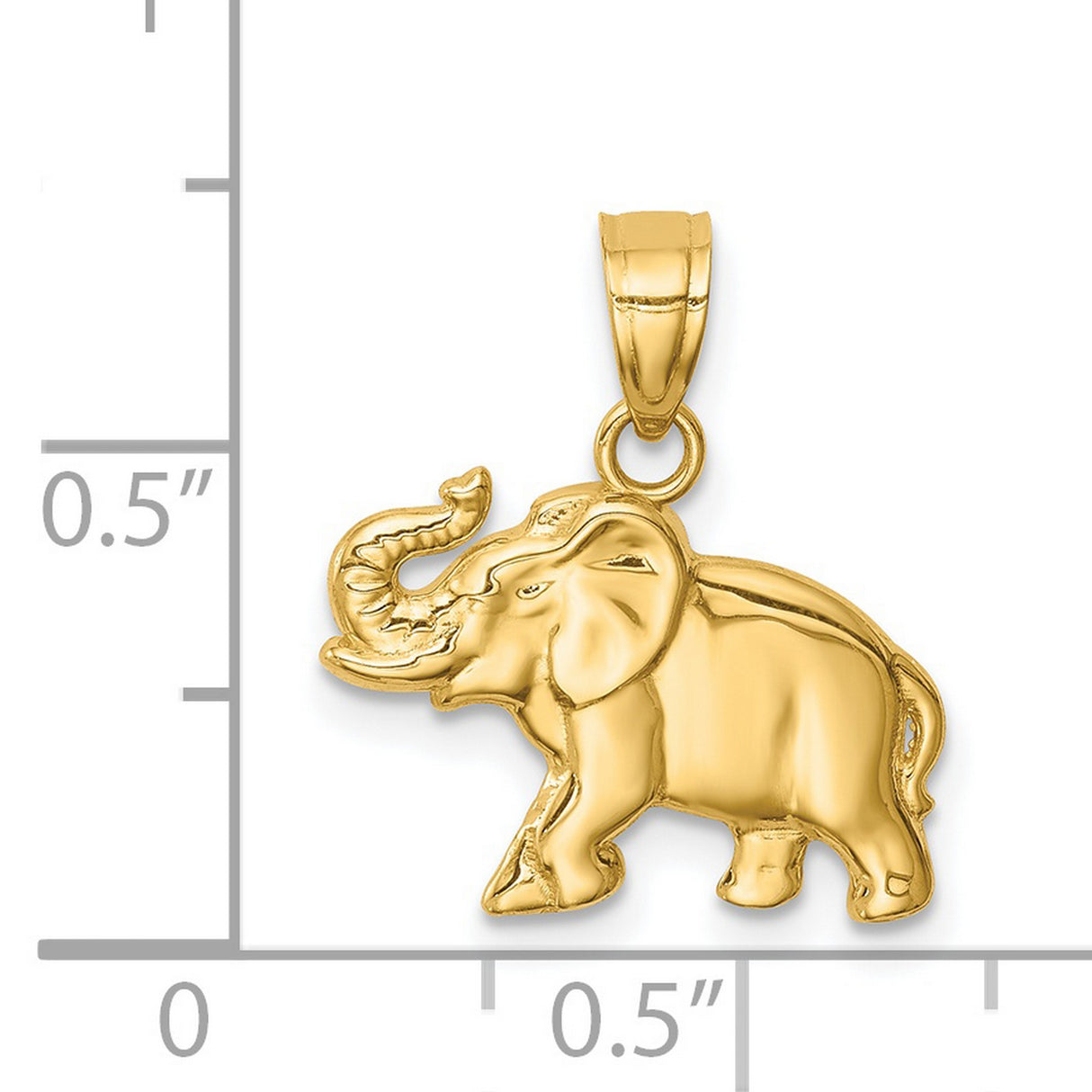 14k Yellow Gold Elephant Pendant with Raised Trunk Symbol of Luck and Strength