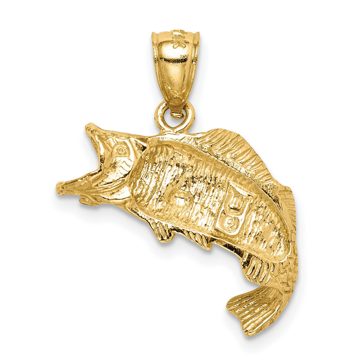 14k Yellow Gold Bass Fish Pendant, Realistic Largemouth Design, Nature and Fishing Theme