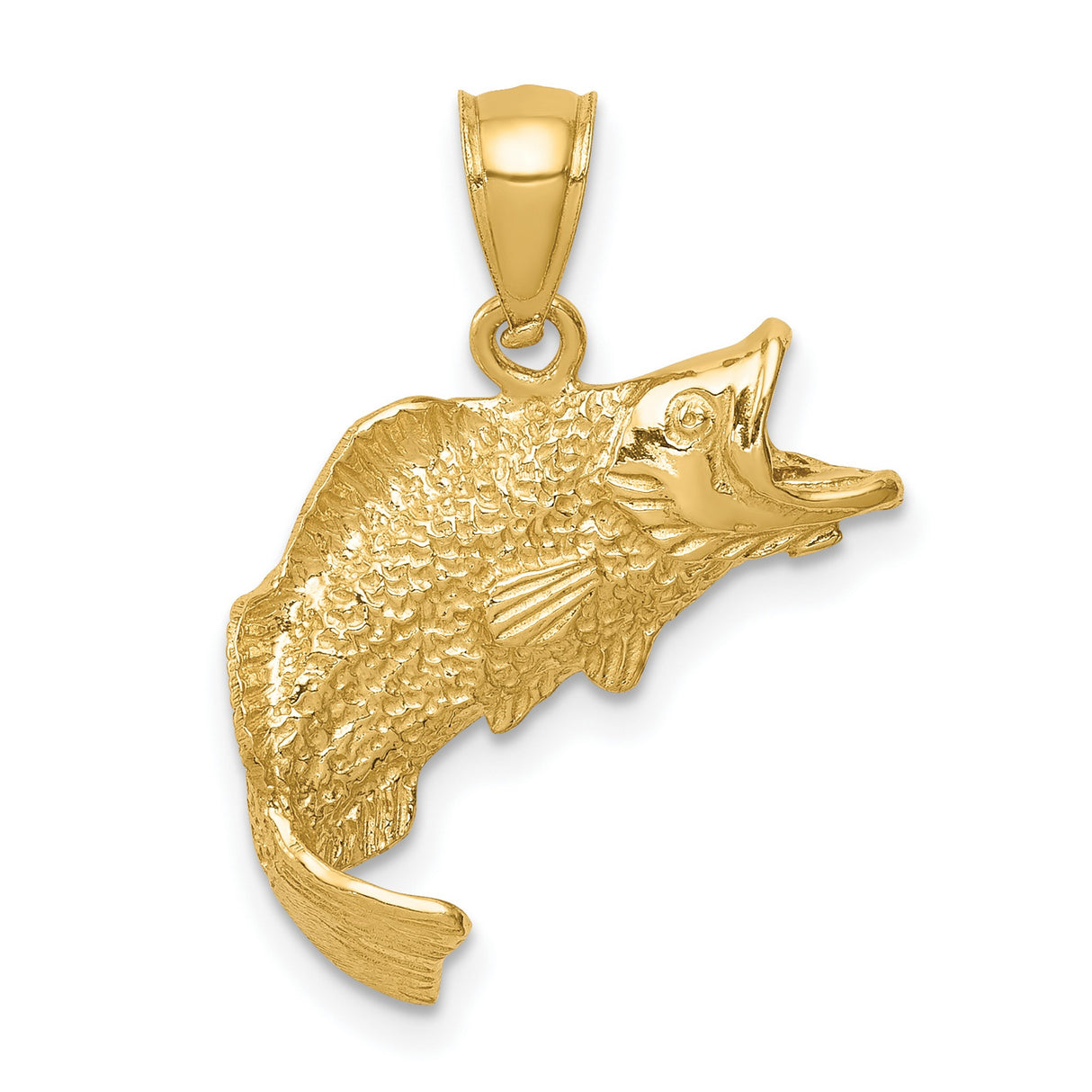 14k Yellow Gold Bass Fish Pendant, Realistic Largemouth Design, Nature and Fishing Theme