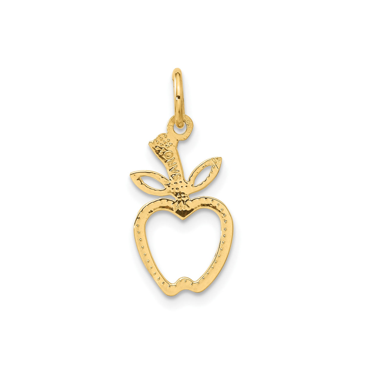 14k Yellow Gold Apple Pendant Charm with Cutout Design, Leaf and Stem Detail