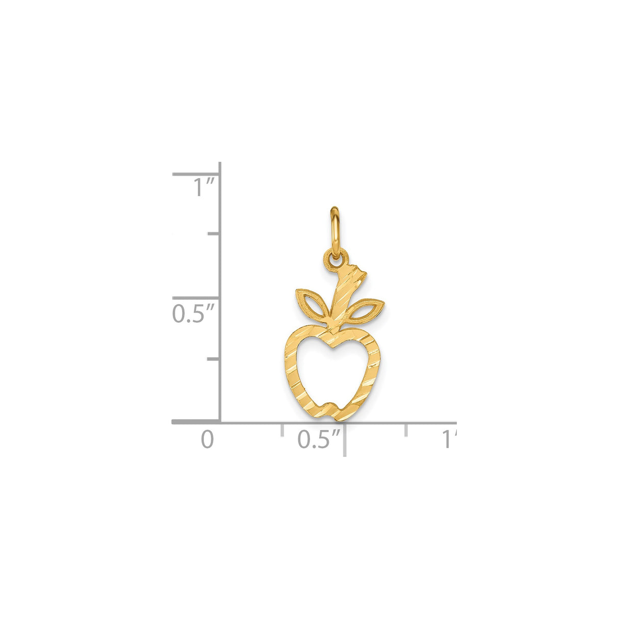 14k Yellow Gold Apple Pendant Charm with Cutout Design, Leaf and Stem Detail