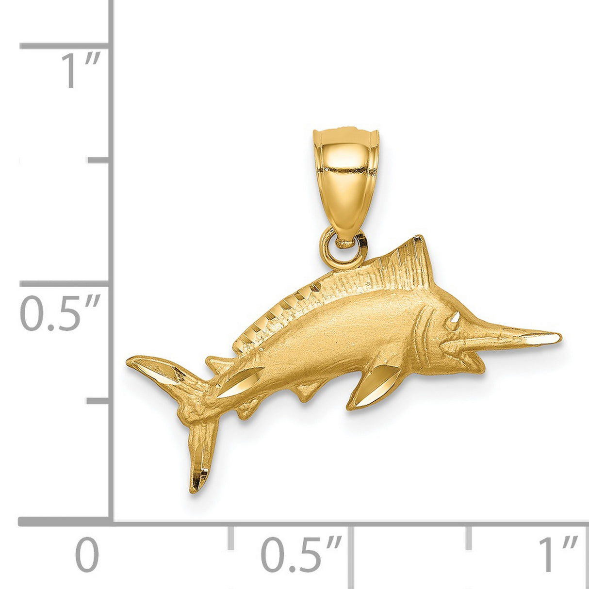 14k Yellow Gold Marlin Fish Pendant, Detailed Billfish Design, Nautical Fishing Jewelry