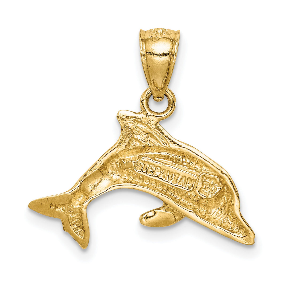 14k Yellow Gold Dolphin Pendant with Blue Lab Created Opal, Nautical Ocean Theme