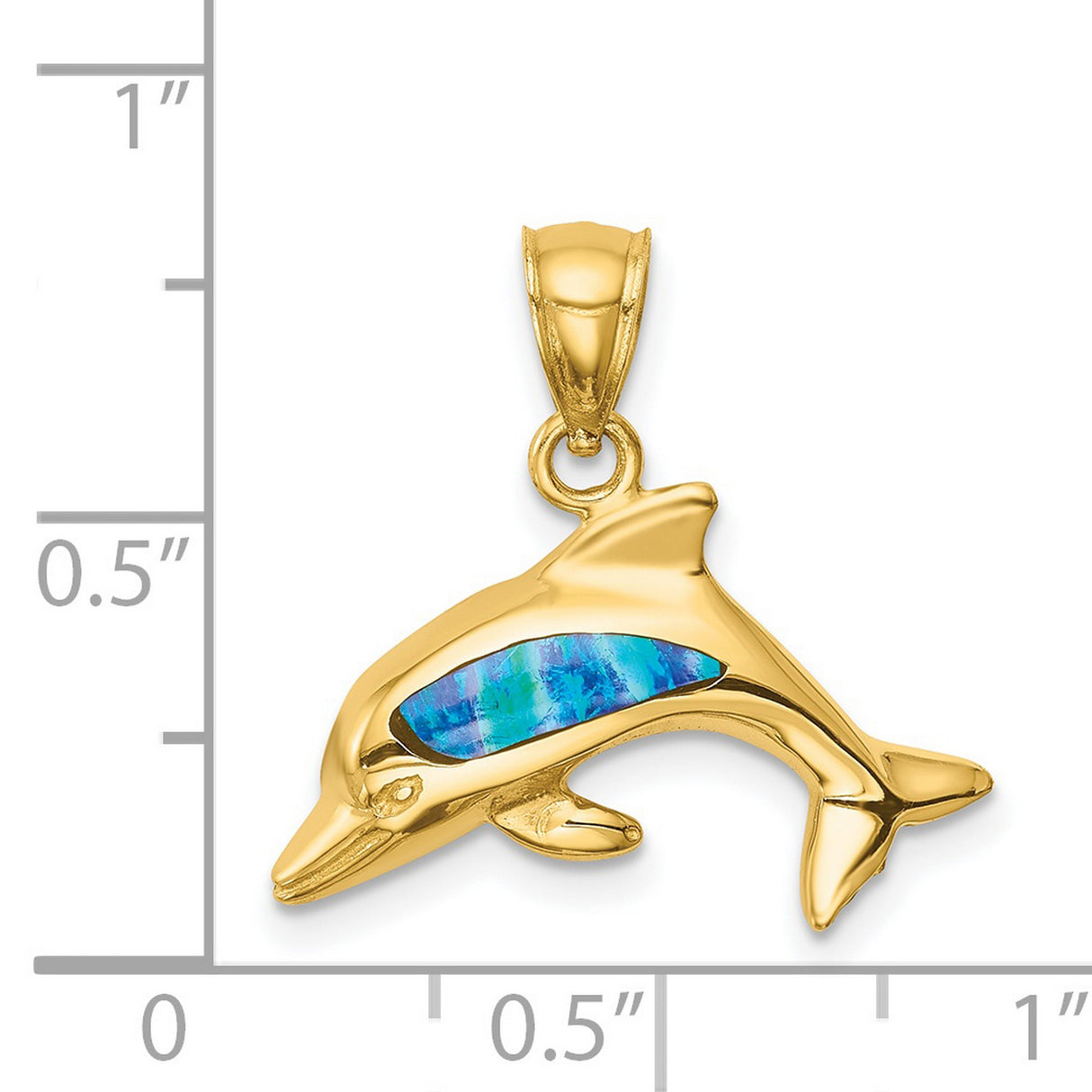 14k Yellow Gold Dolphin Pendant with Blue Lab Created Opal, Nautical Ocean Theme