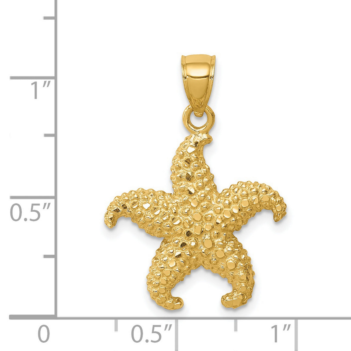 14k Yellow Gold Starfish Pendant, Textured Ocean Charm with Nautical Coastal Design