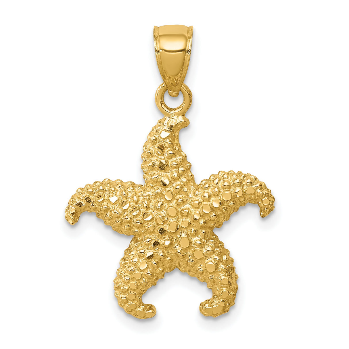 14k Yellow Gold Starfish Pendant, Textured Ocean Charm with Nautical Coastal Design