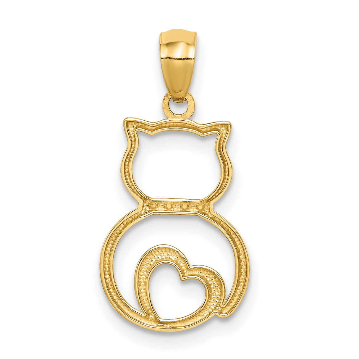 14k Multi-Tone Gold Cat Pendant with Rhodium Collar and Heart Tail Design for Women