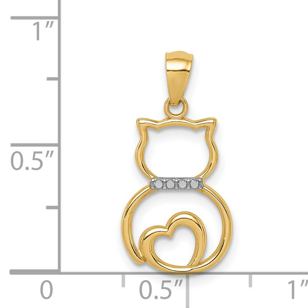 14k Multi-Tone Gold Cat Pendant with Rhodium Collar and Heart Tail Design for Women