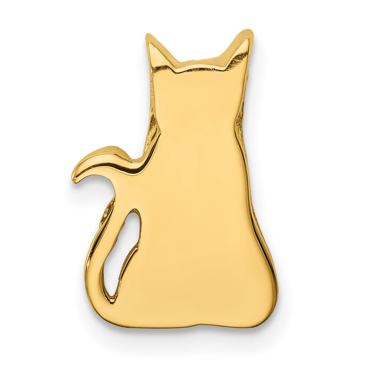14k Yellow Gold Cat Silhouette Pendant, Minimalist Sitting Cat Outline Charm for Women