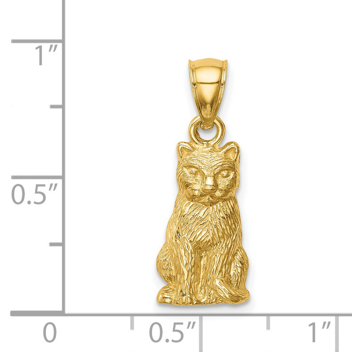 14k Yellow Gold Cat Pendant with Detailed Sitting Feline Design, Animal Lover Charm