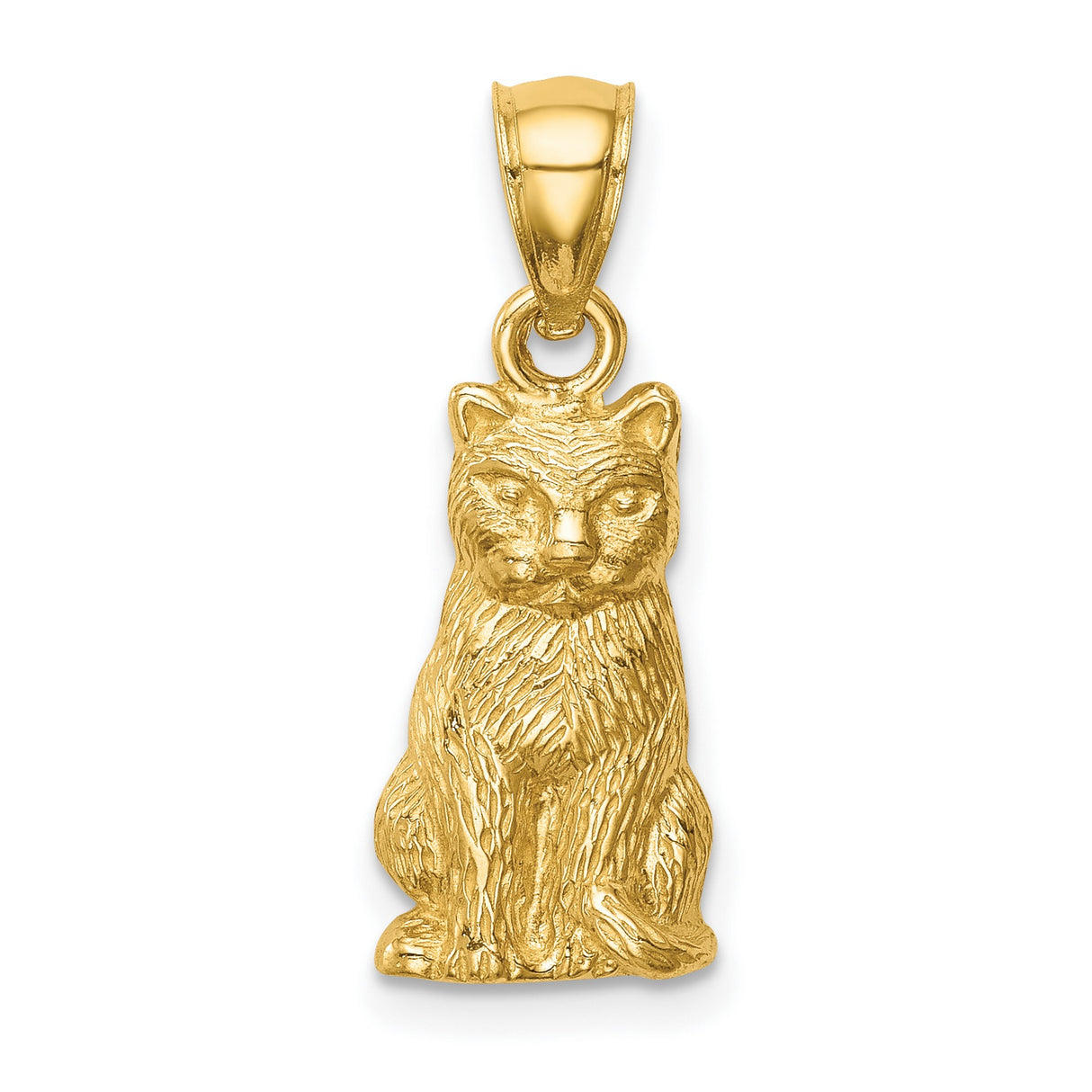 14k Yellow Gold Cat Pendant with Detailed Sitting Feline Design, Animal Lover Charm