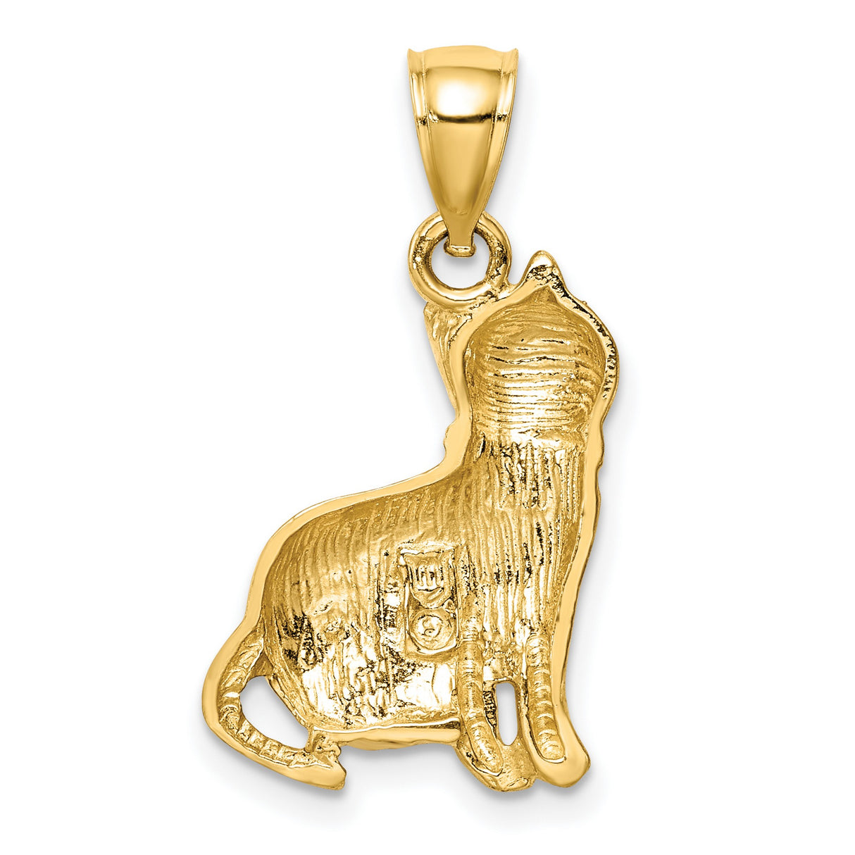 14k Yellow Gold Cat Pendant with Collar, Sitting Feline Charm for Women