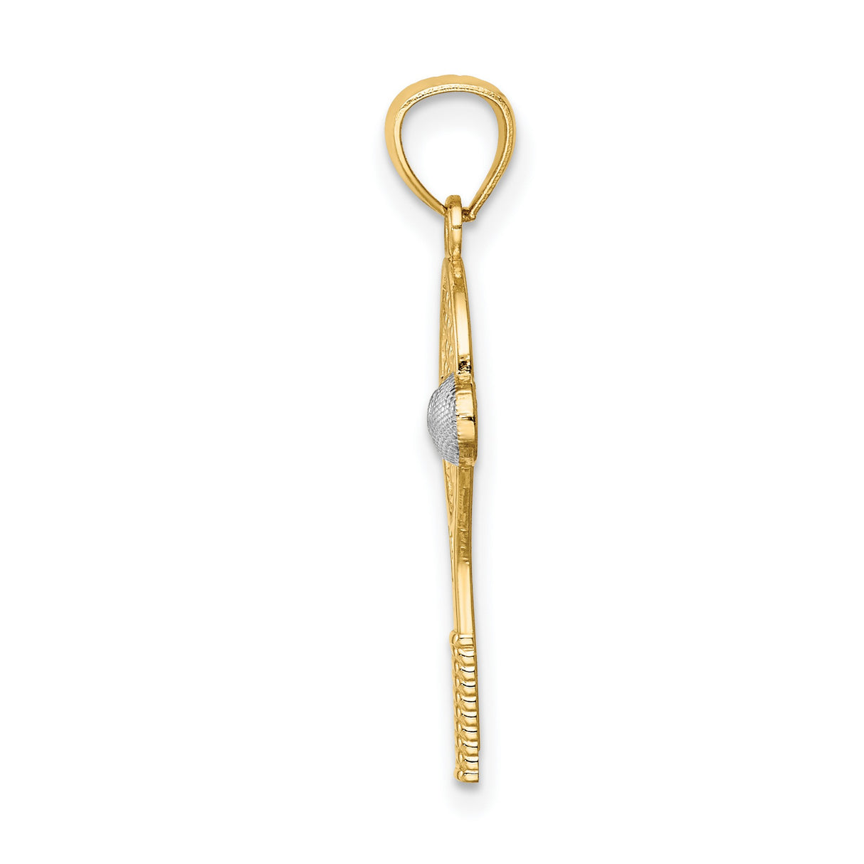 14k Yellow Gold Tennis Racket Pendant with Netted Design and Rhodium Ball