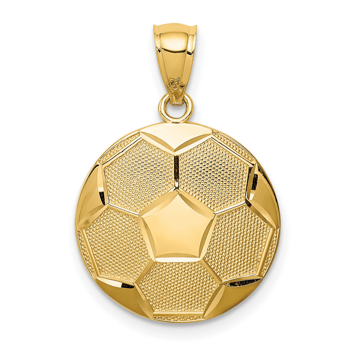 14k Yellow Gold Soccer Ball Pendant, Textured Sports Charm for Men or Unisex
