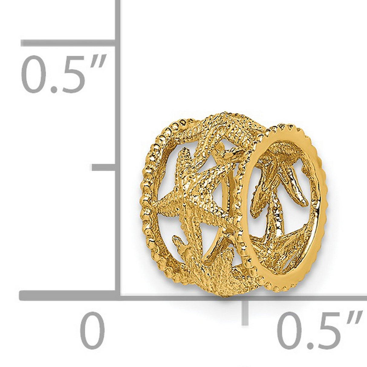 14k Yellow Gold Wide Band Starfish Ring with Textured Ocean Theme for Women