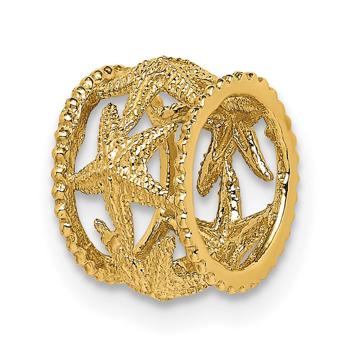 14k Yellow Gold Wide Band Starfish Ring with Textured Ocean Theme for Women