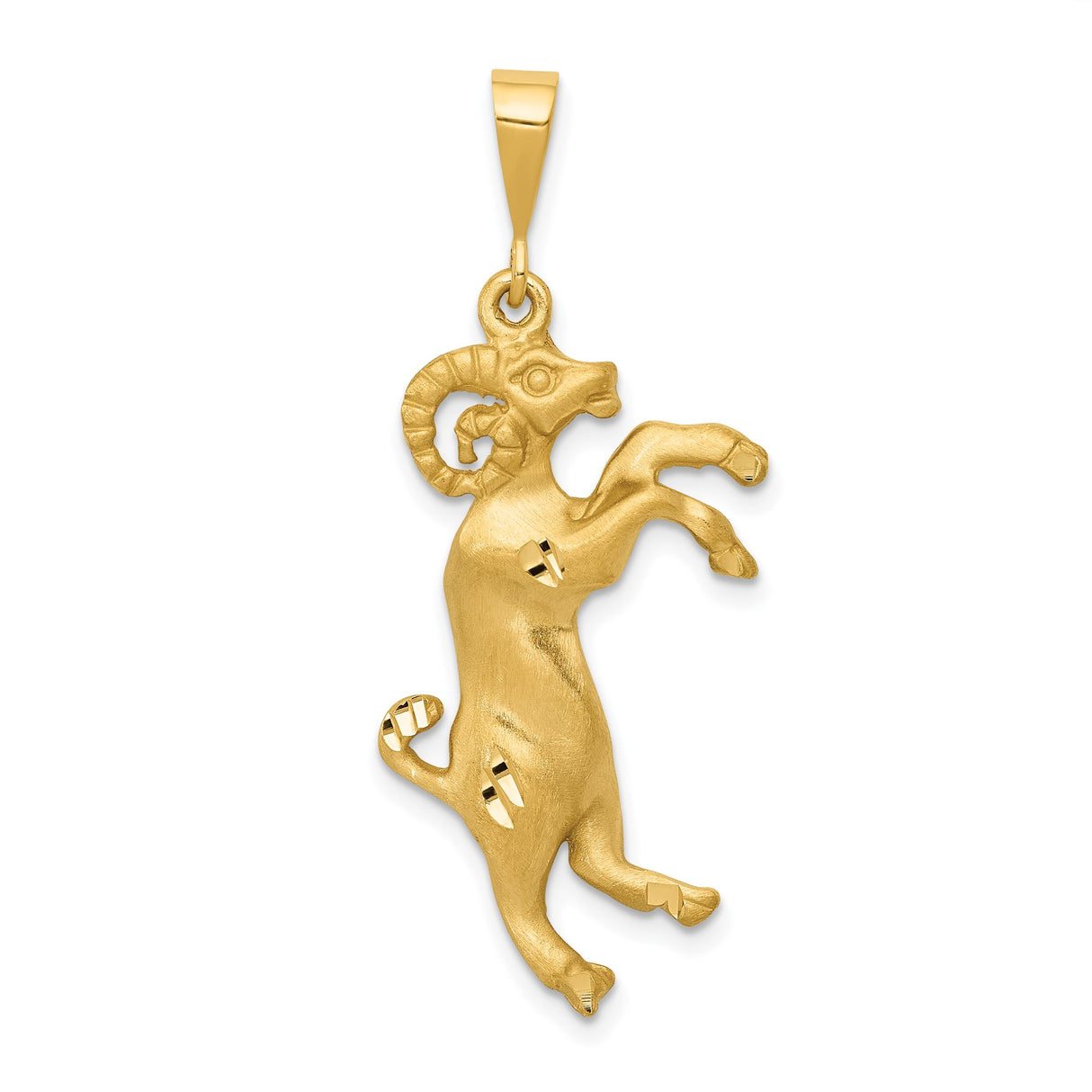 14k Yellow Gold Aries Zodiac Pendant with Rearing Ram Design, Astrology Charm