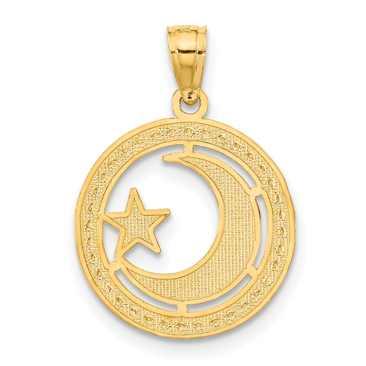 14k Yellow Gold Two-Tone Crescent Moon and Star Pendant, Islamic Symbol Charm for Women
