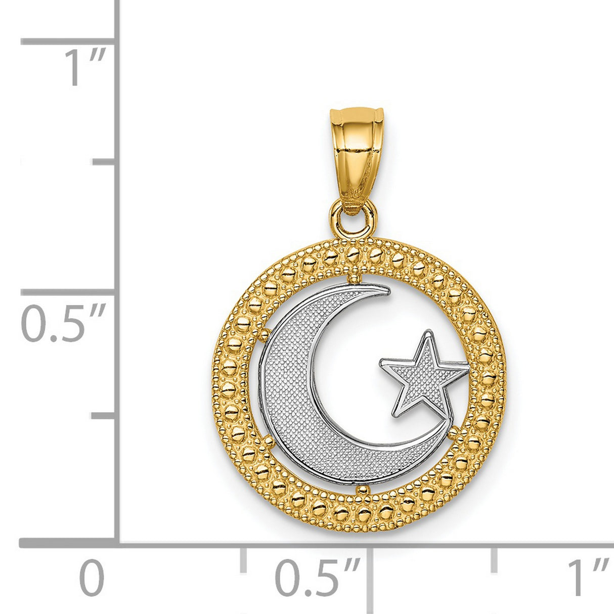 14k Yellow Gold Two-Tone Crescent Moon and Star Pendant, Islamic Symbol Charm for Women