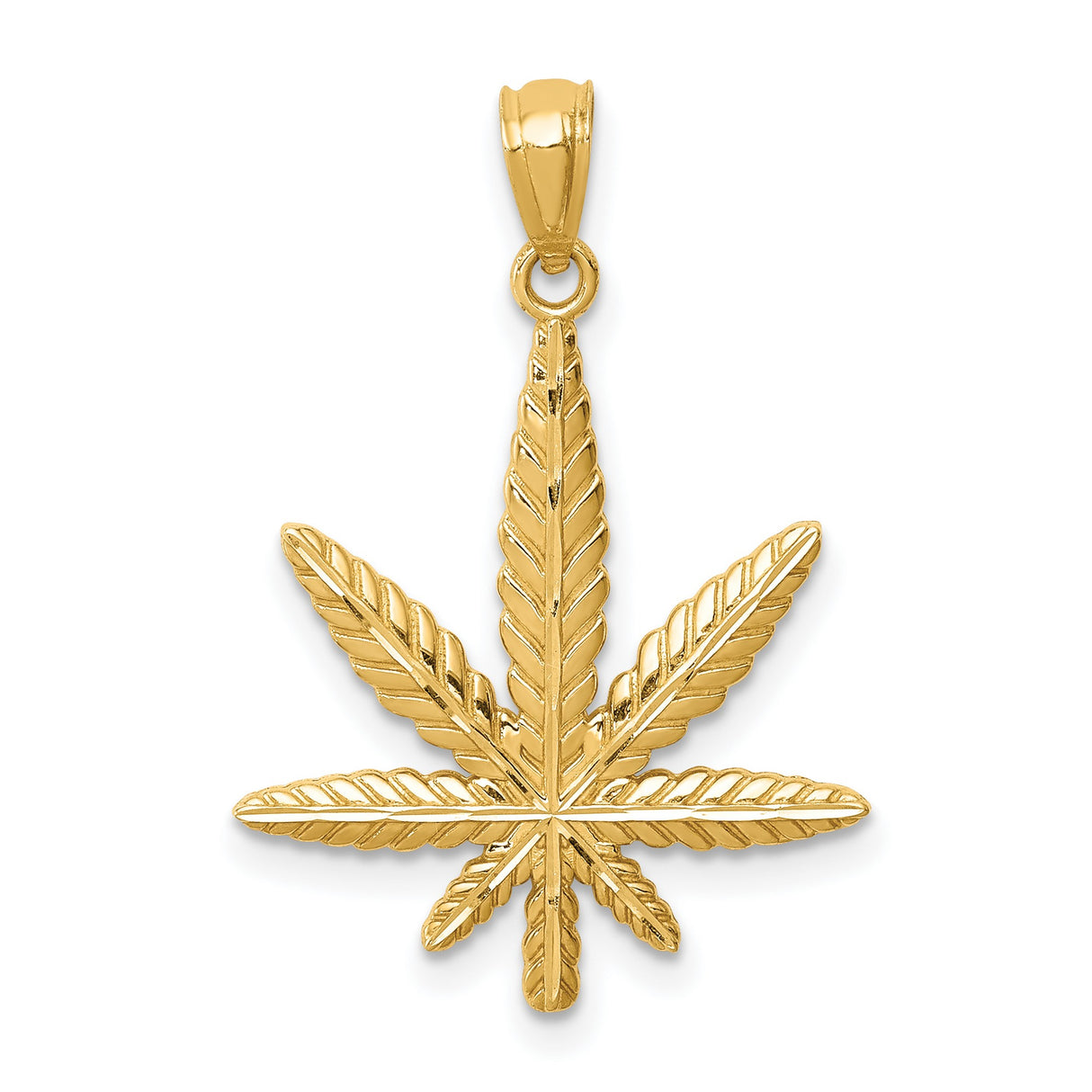 14k Yellow Gold Marijuana Leaf Pendant, Cannabis Symbol Charm, Urban Streetwear Jewelry