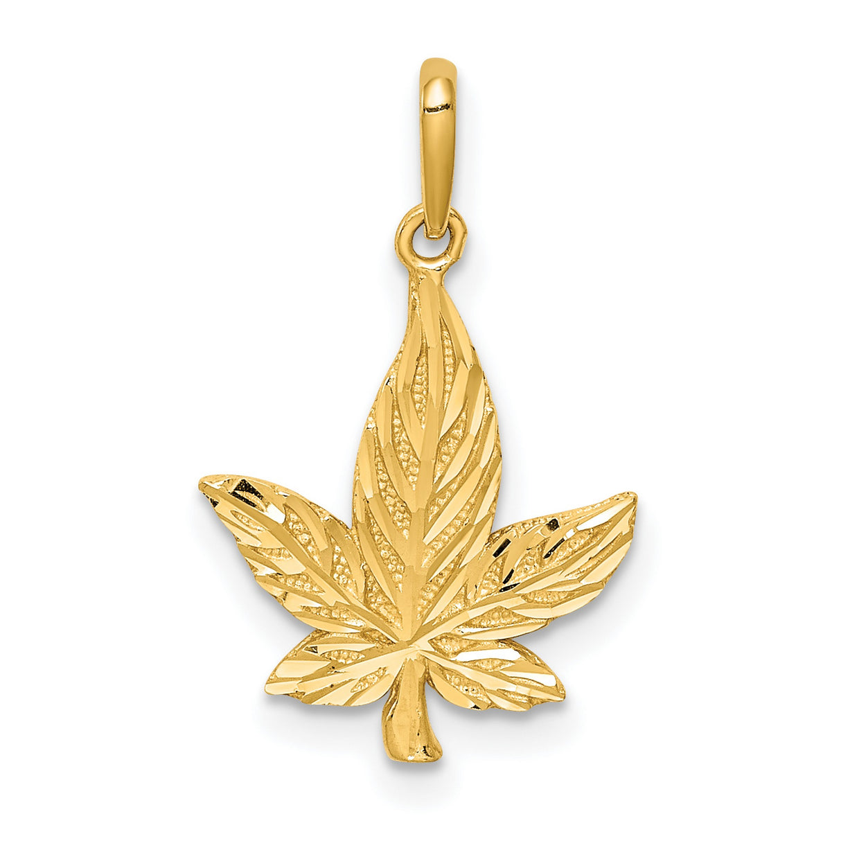 14k Yellow Gold Marijuana Leaf Pendant, Textured Cannabis Design, Unisex Boho or Hip Hop Style
