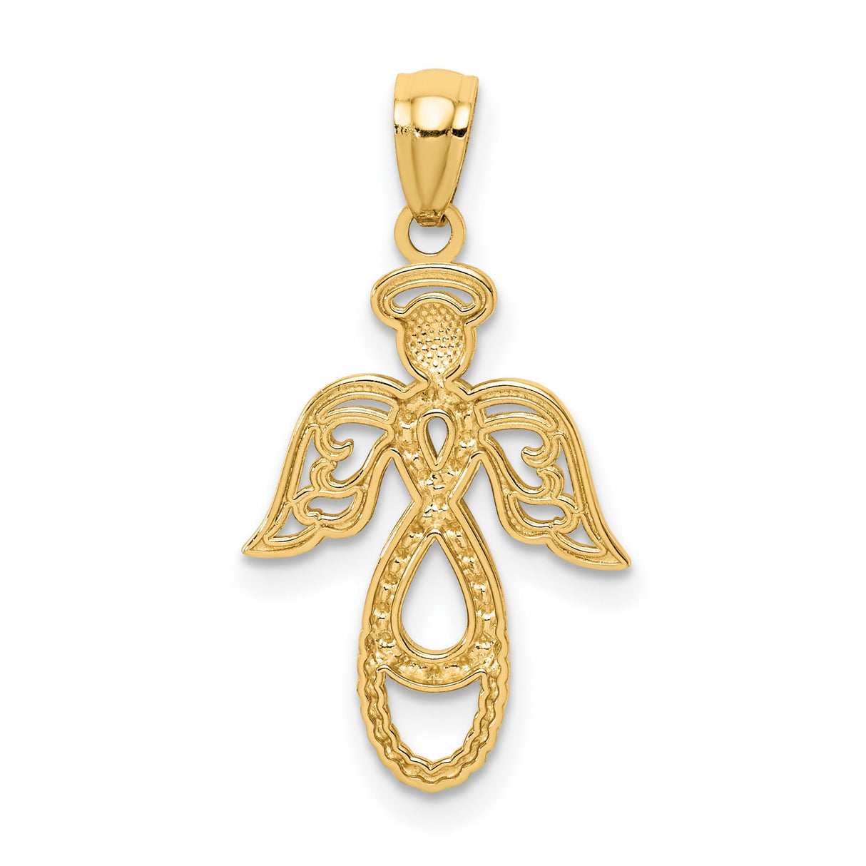 14k Multi-Tone Gold Angel Infinity Pendant with Rhodium Accents and Winged Design