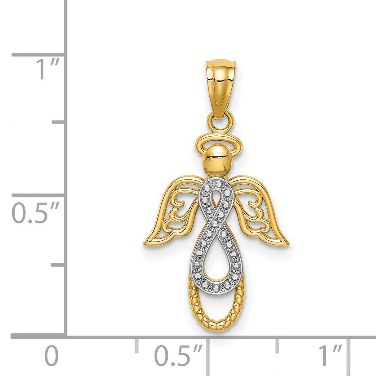 14k Multi-Tone Gold Angel Infinity Pendant with Rhodium Accents and Winged Design