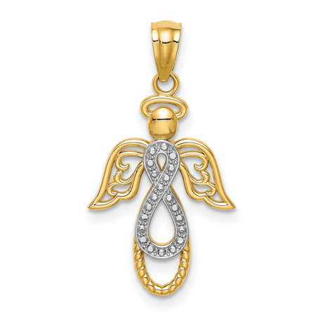 14k Multi-Tone Gold Angel Infinity Pendant with Rhodium Accents and Winged Design
