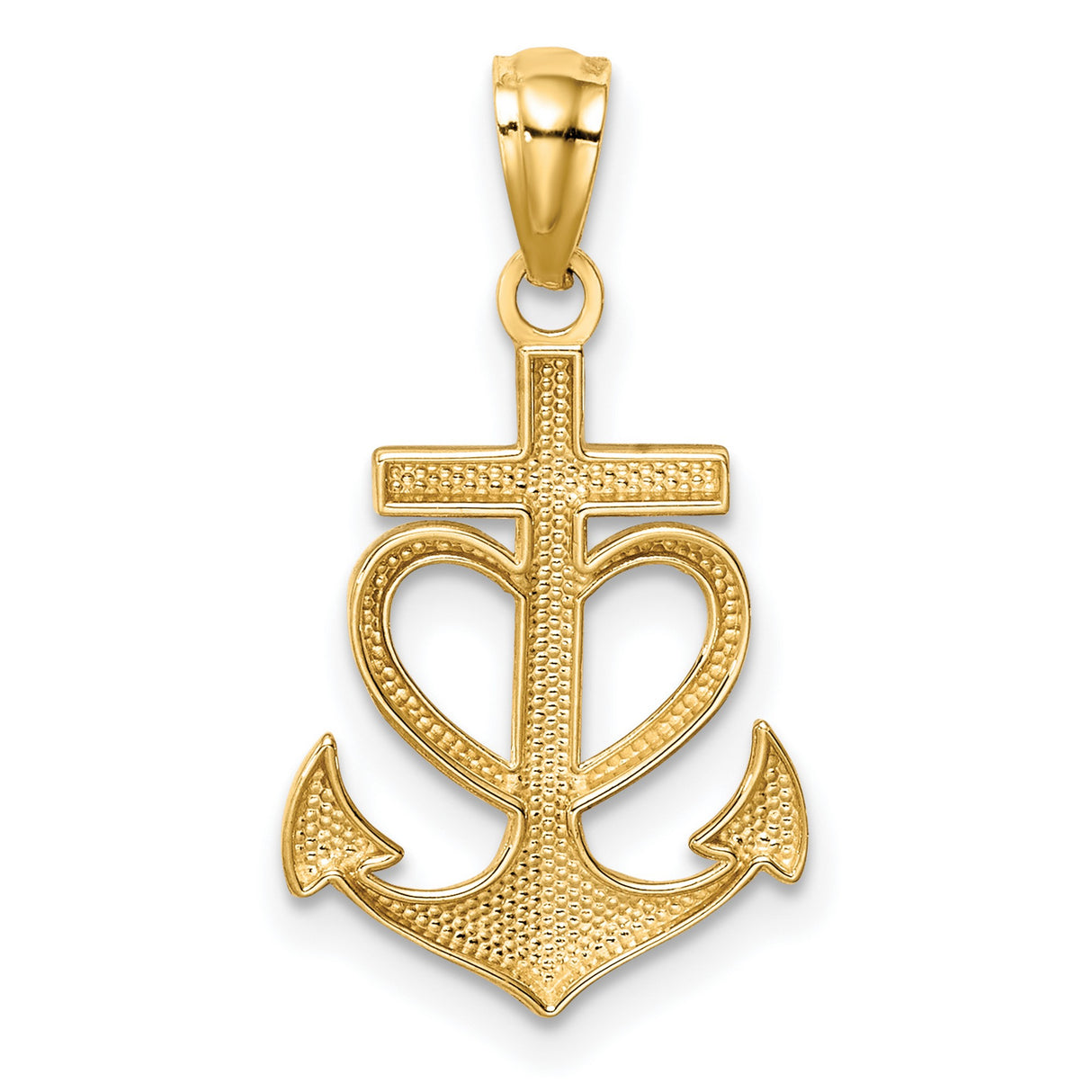 14k Yellow Gold Pendant with Anchor, Heart, and Cross Symbols of Faith, Love, and Hope