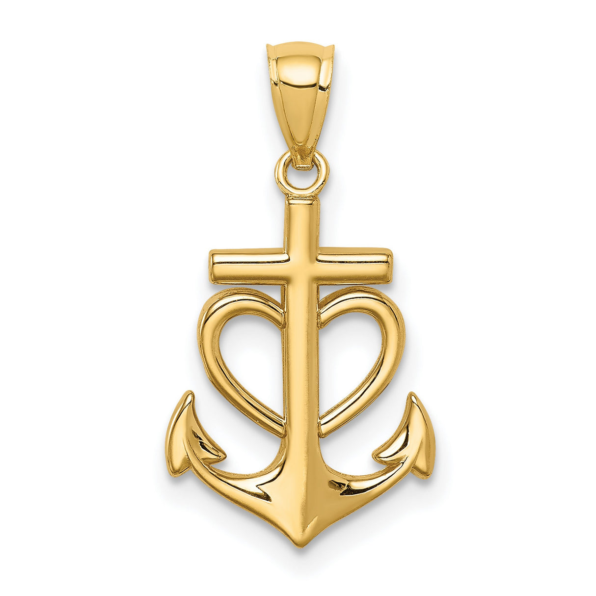 14k Yellow Gold Pendant with Anchor, Heart, and Cross Symbols of Faith, Love, and Hope
