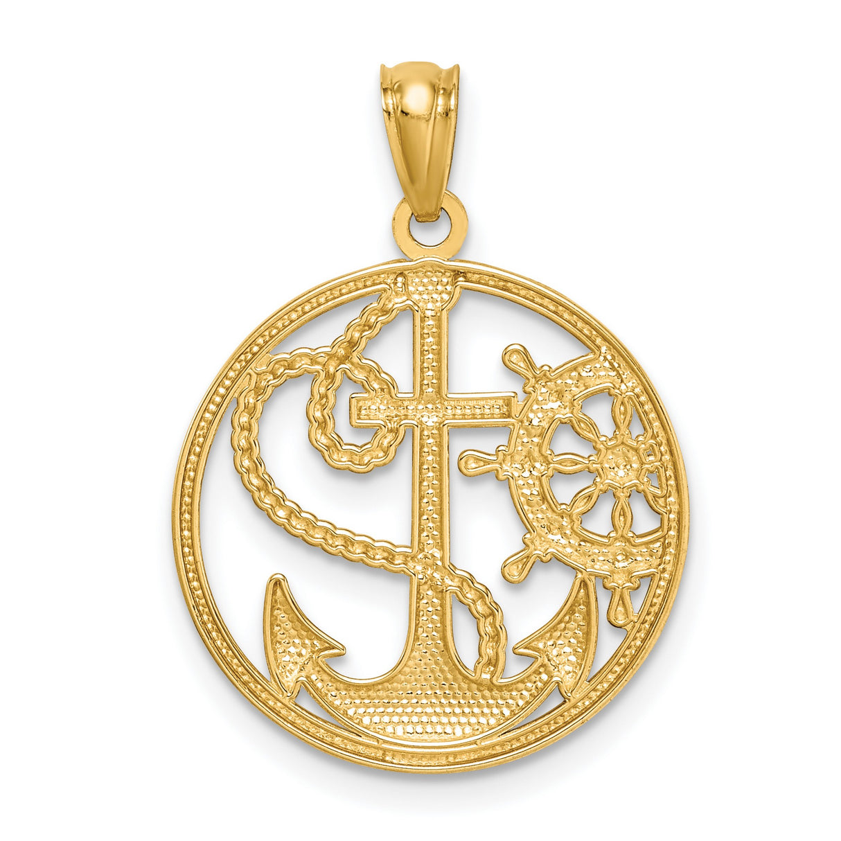 14k Multi-Tone Gold Anchor Cross Pendant with Nautical Wheel Design for Men and Women