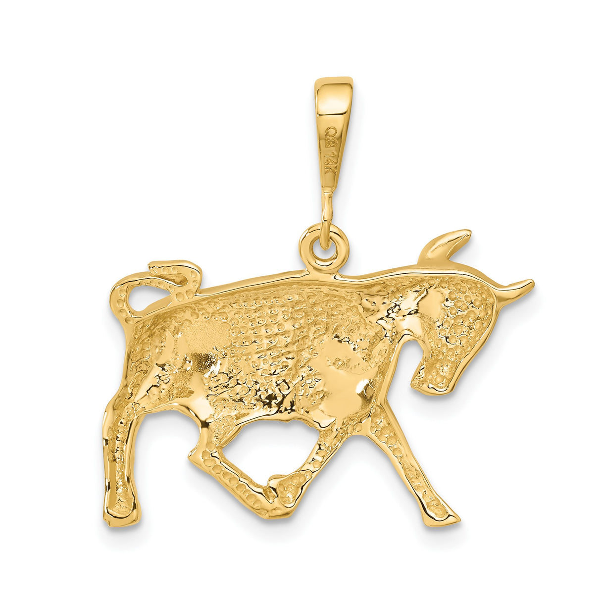 14k Yellow Gold Bull Pendant, Taurus Zodiac Symbol with Polished and Matte Finish