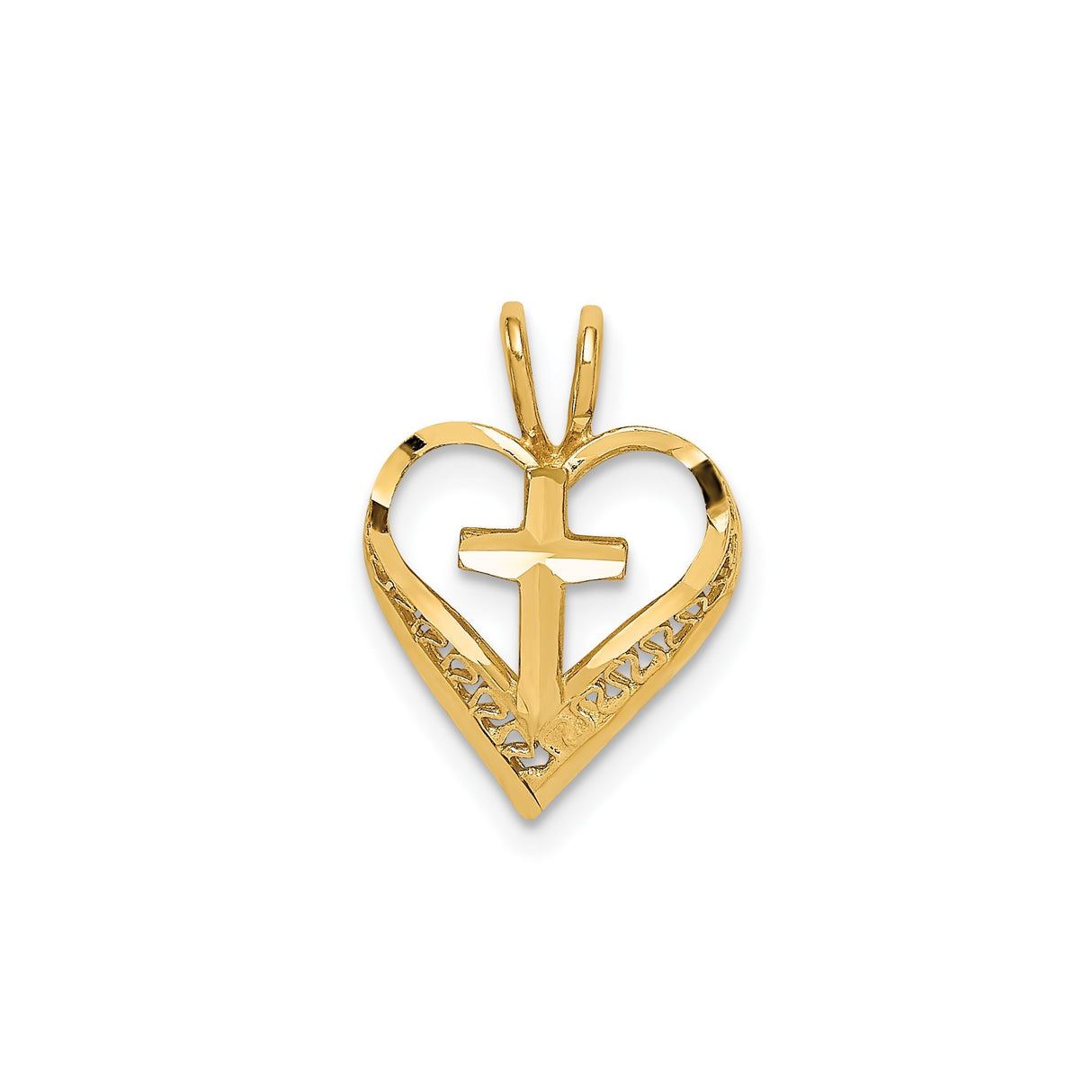 14k Yellow Gold Cross Slide Pendant with Dual Bails, High Polish Religious Charm