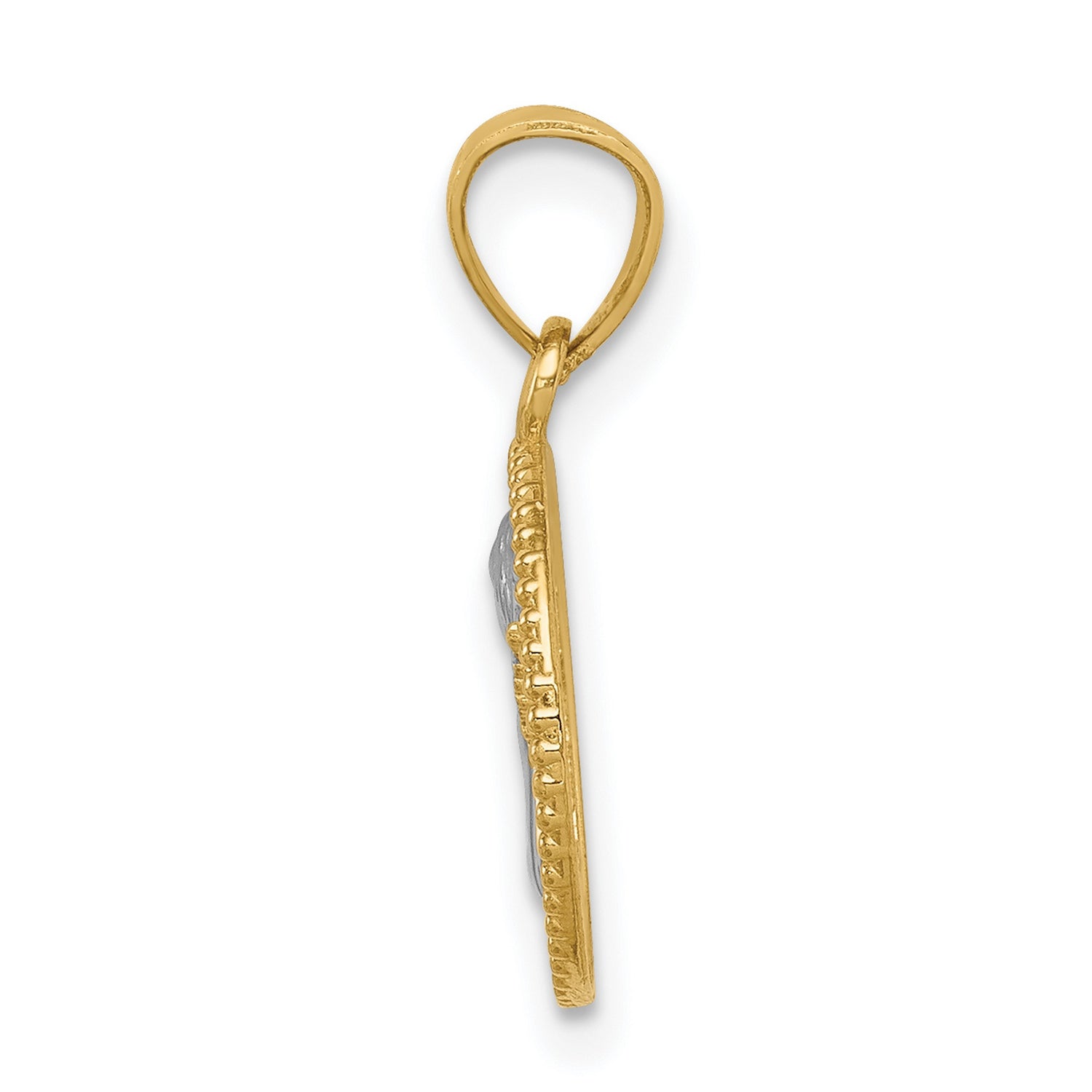 14k Yellow Gold and Rhodium Angel Medallion Pendant with Cherub Design